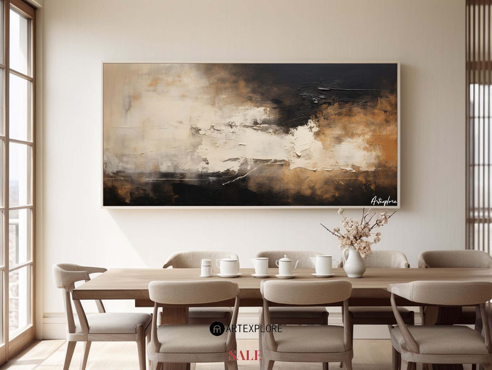 Large canvas paintings, dark beige and black abstract wall art, rich textured paintings