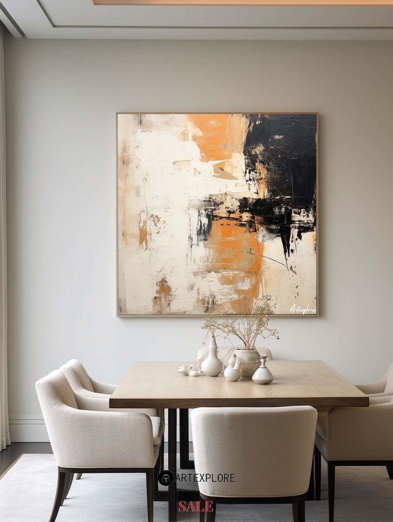 Beige Black Abstract Canvas Painting Wabi-sabi Textured Painting Modern Abstract Wall Art