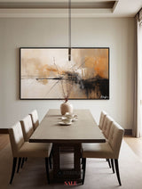 Large black and beige canvas paintings, thick textured abstract wall paintings