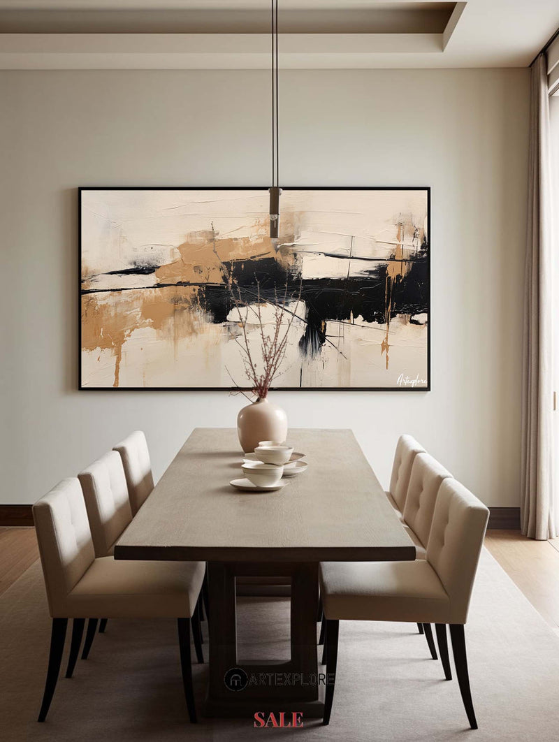large abstract painting black and beige palette knife oil painting thick textured paintings