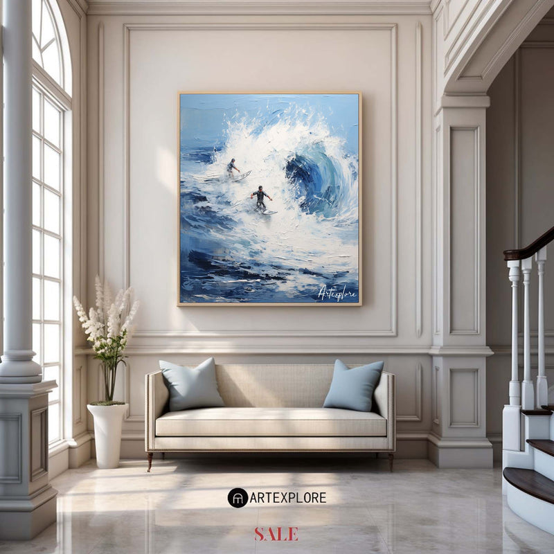 Original Blue Waves Painting Surf Art Paintings Textured Wall Art Surfing Painting Surfing Art