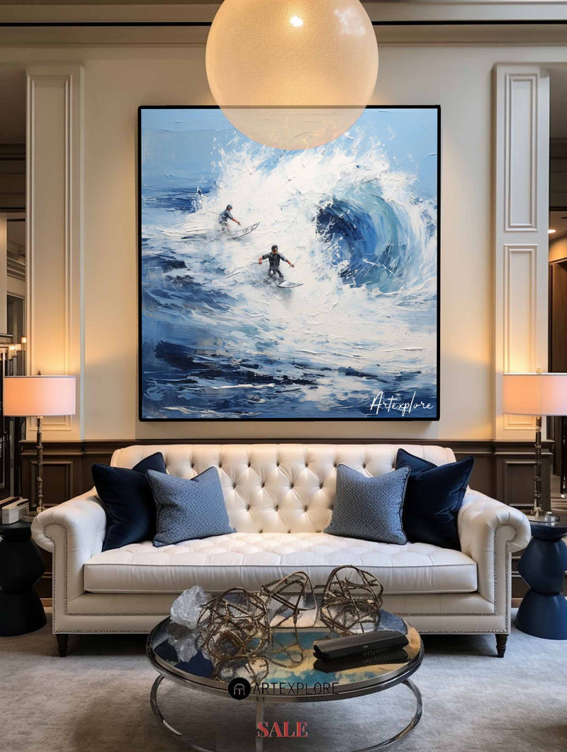 Original Blue Waves Painting Surf Art Paintings Textured Wall Art Surfing Painting Surfing Art