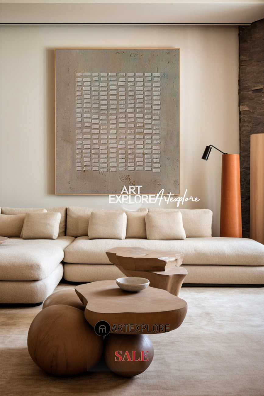 Modern Brown Abstract Wall Art Large Canvas Art Wabi-sabi Minimalist Plaster Art For Sale