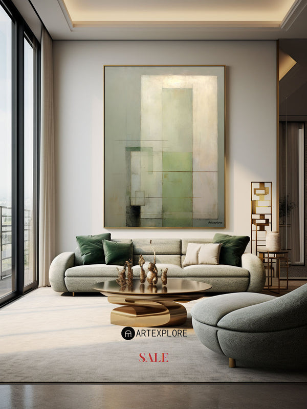 Modern Green Abstract Art Beige Green Minimalist Painting Livingroom Canvas Wall Art