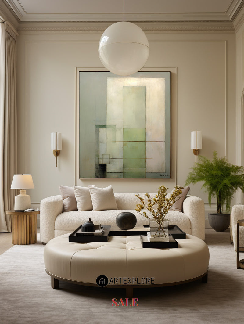 Modern Green Abstract Art Beige Green Minimalist Painting Livingroom Canvas Wall Art