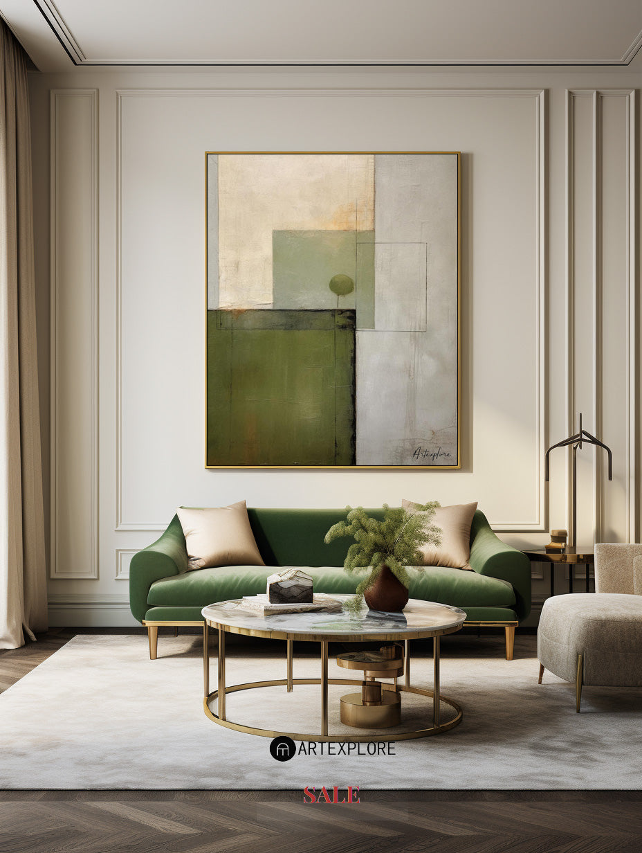 Green Abstract Wall Art, Green Minimalist Painting, Thick Textured Canvas Wall Art For Sale