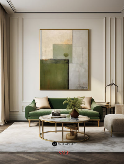 Green Abstract Wall Art, Green Minimalist Painting, Thick Textured Canvas Wall Art For Sale