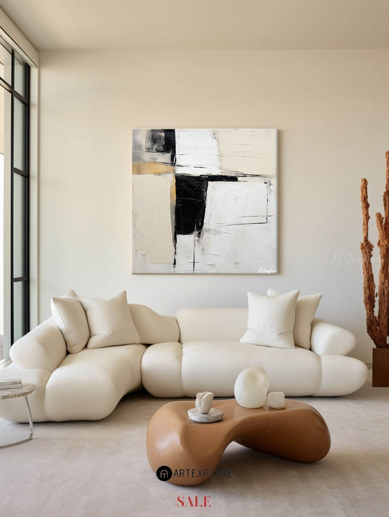 Large Black And White Minimalist Canvas Wall Art Modern Abstract Art For Sale
