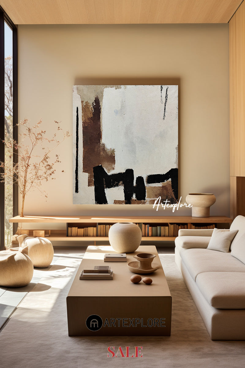 Black And Brown Minimalist Painting Oversized Painting Canvas Minimalist Painting For Home Decor