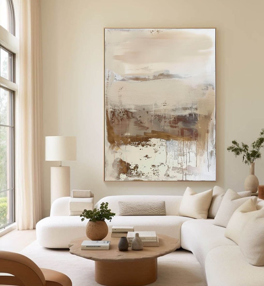 Wabi-sabi Beige Abstract Painting on Canvas Large Biege Wall Art Modern Beige Minimalist Wall Art