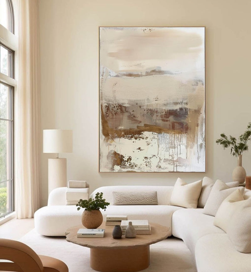 Wabi-sabi Beige Abstract Painting on Canvas Large Biege Wall Art Modern Beige Minimalist Wall Art