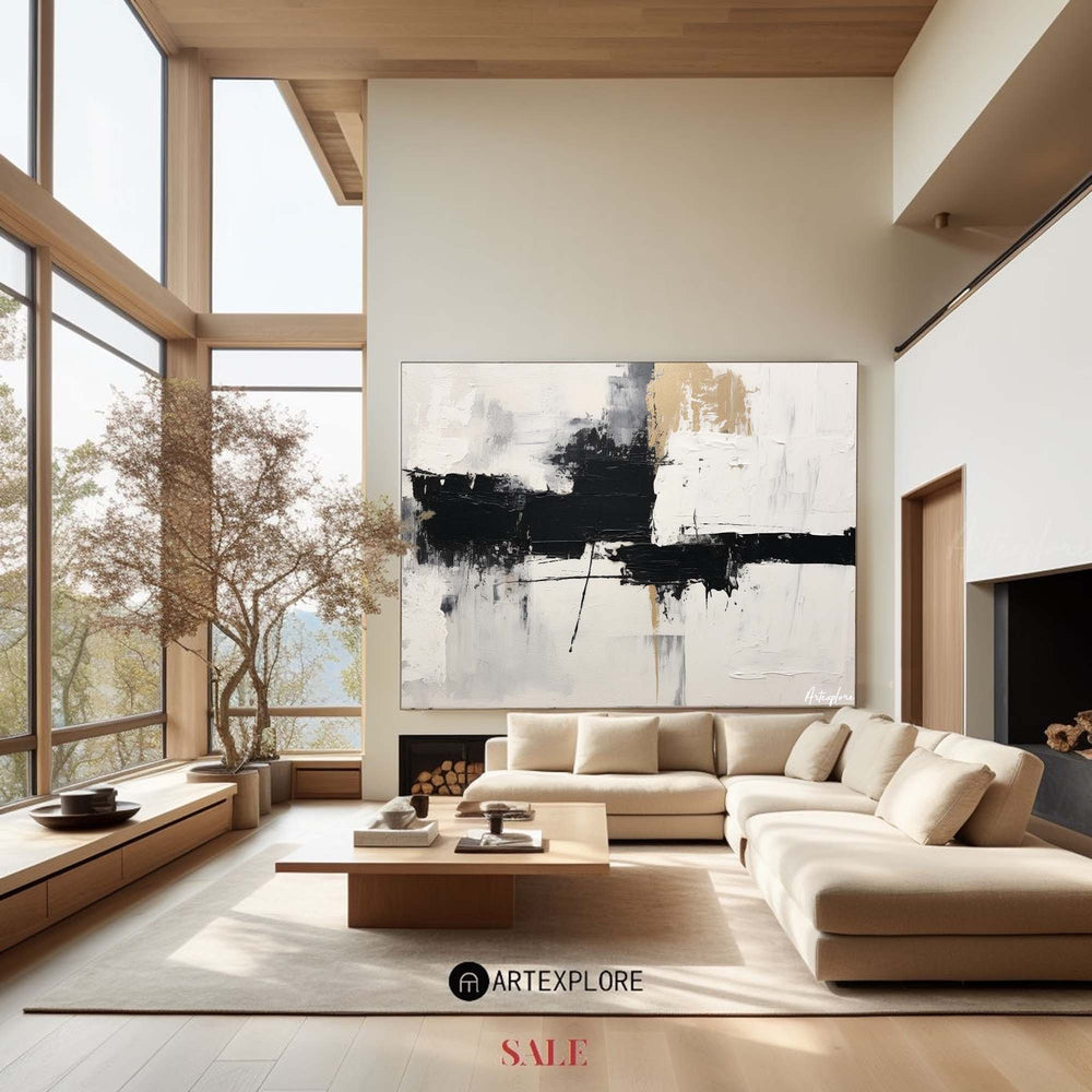 Modern Black And White Textured Wall Art Large Minimalist Canvas Art Abstract Paintings