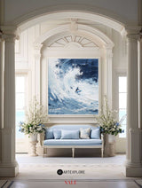 Original Blue Surf Paintings On Canvas White Blue Surf Thick Textured Painting For Sale