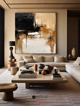 Large Beige Brown Abstract Painting Japandi Wabi-sabi Canvas Painting Livingroom Wall Art