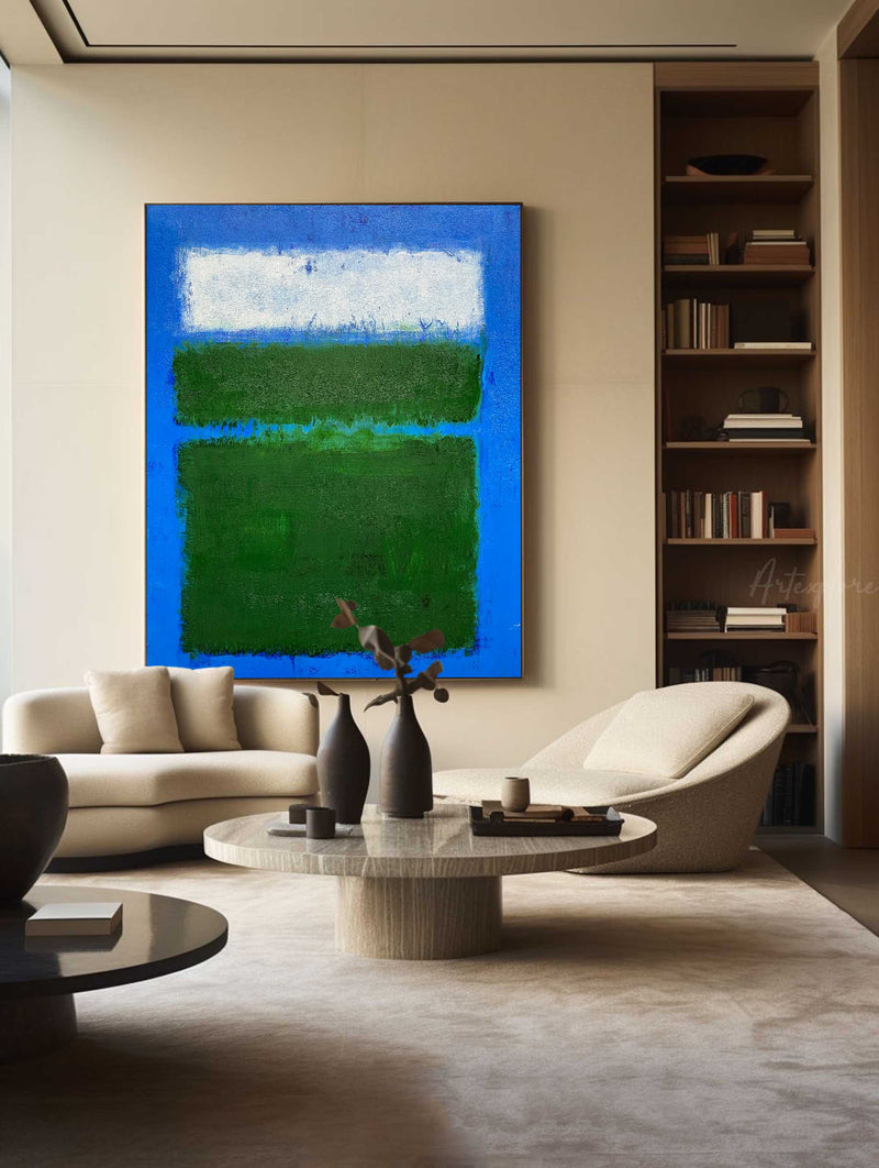 Blue And Green Minimalist Acrylic Painting On Canvas Extra Large Minimal Canvas Art Abstract Minimalist Modern Wall Art