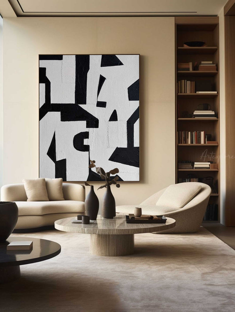 Modern Black And White Abstract Canvas Wall Art Minimalist Art Minimalist Painting For Livingroom