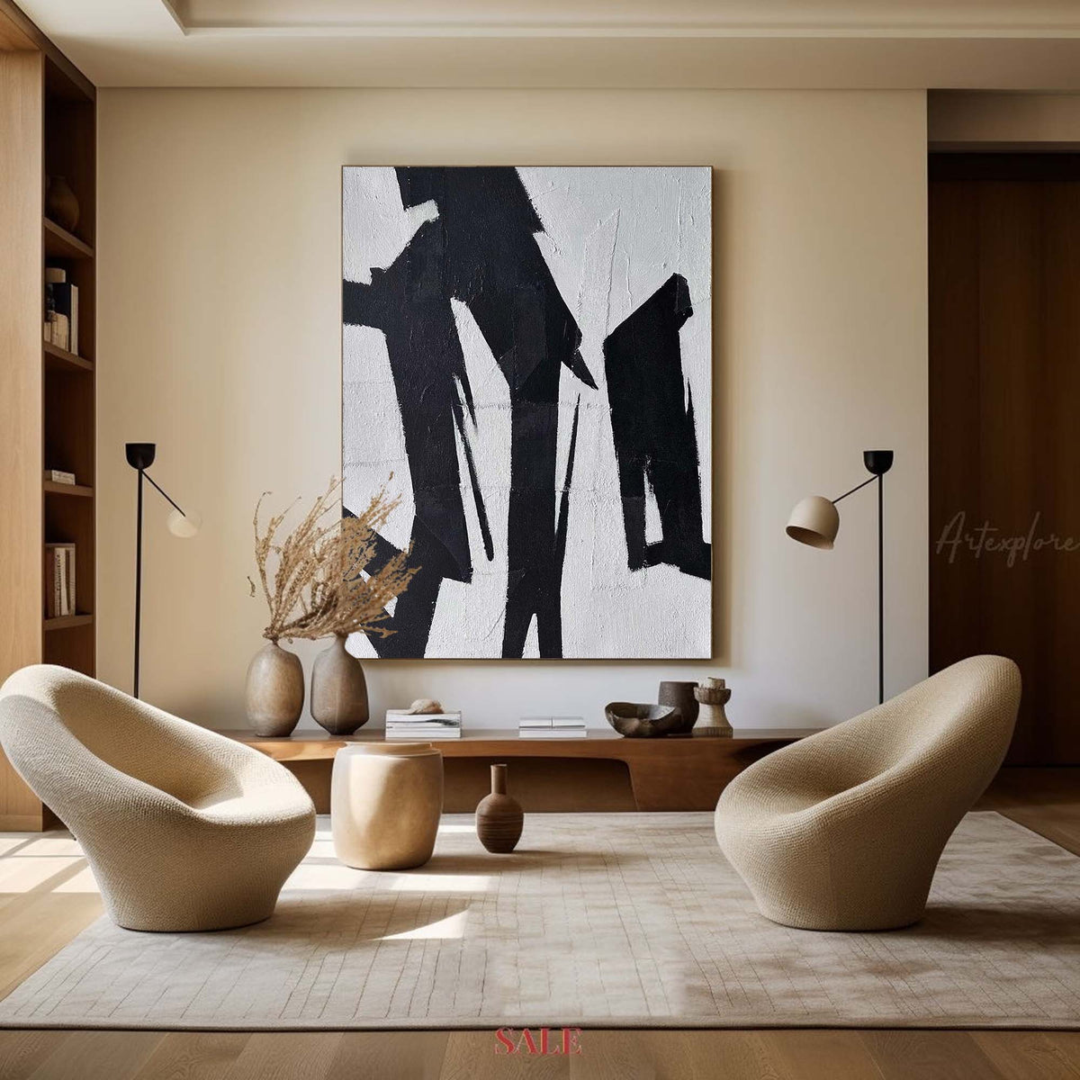 Modern Black And White Abstract Canvas Wall Art Minimalist Art Minimalist Painting For Livingroom