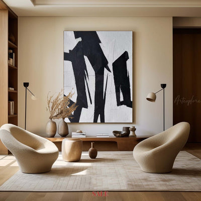Modern Black And White Abstract Canvas Wall Art Minimalist Art Minimalist Painting For Livingroom