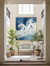 Modern Light Blue Surf Wall Art Paintings White Blue Surf Canvas Painting Original Handmade Painting