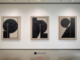Modern Minimalist Art Set of 3 Abstract Beige Wall Art Black Beige Abstract Art For Sale