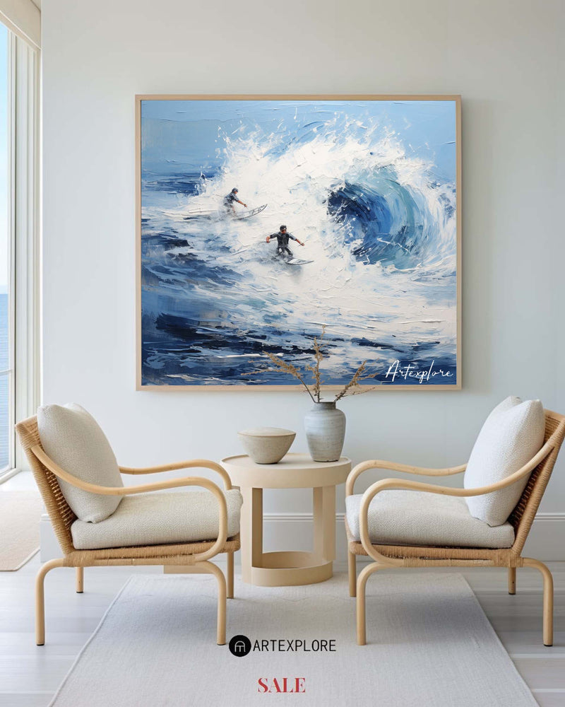 Original Blue Waves Painting Surf Art Paintings Textured Wall Art