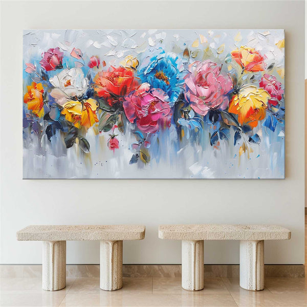 Large Colorful Flowers Wall Art Palette Knife Painting Modern Abstract Painting For Livingroom