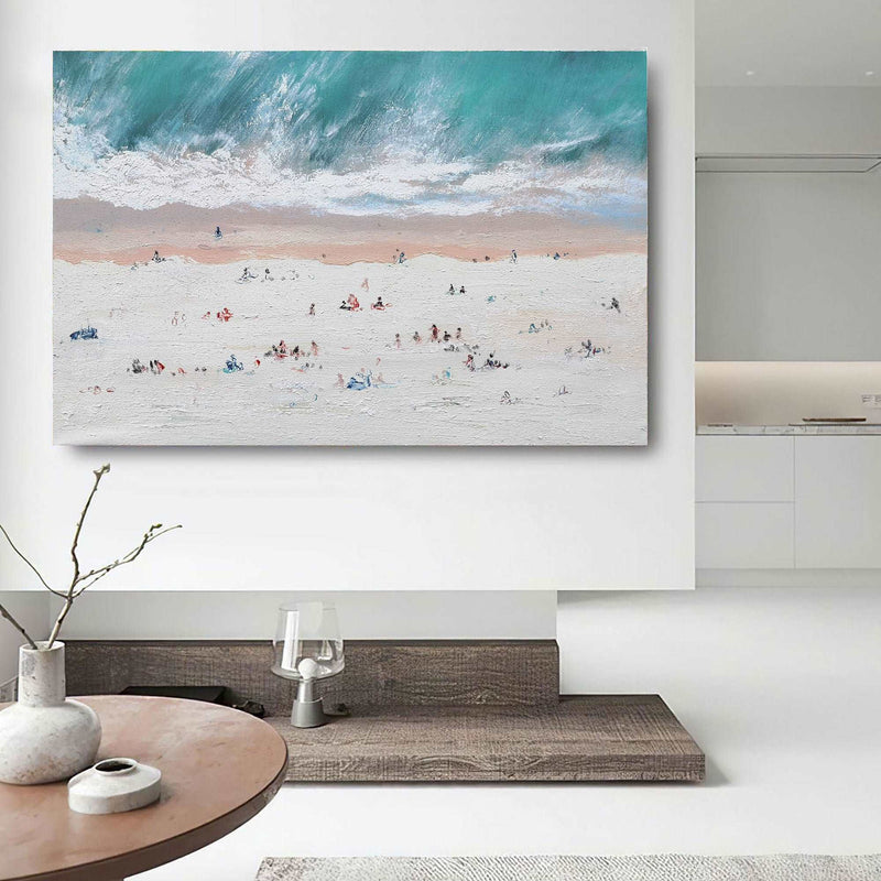 Oversize Windy Beach Canvas Art Abstract Coastal Acrylic Seascape Paintings Modern Landscape Wall Art 