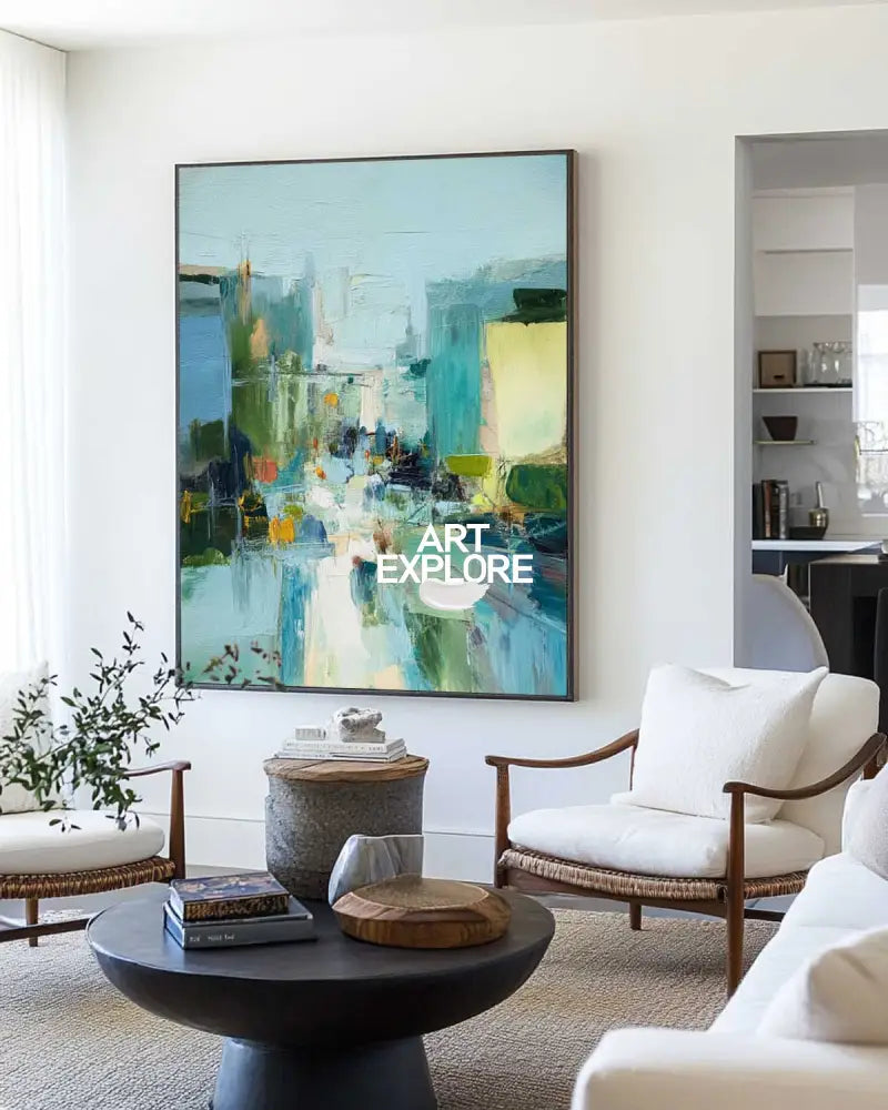 Extra Large Turquoise Texture Painting Blue Abstract Canvas Art Modern Texture Painting For Sale