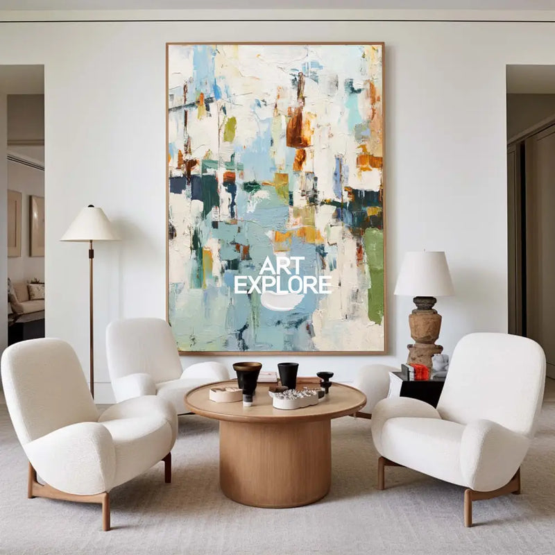 Oversized Blue White Texture Painting Modern Blue Abstract Canvas Wall Art Abstract Texture Fine Art