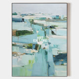 Modern Turquoise Painting Blue Abstract Canvas Wall Art Large Abstract Texture Painting For Sale