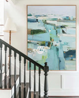 Modern Turquoise Painting Blue Abstract Canvas Wall Art Large Abstract Texture Painting For Sale