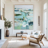 Modern Turquoise Painting Blue Abstract Canvas Wall Art Large Abstract Texture Painting For Sale