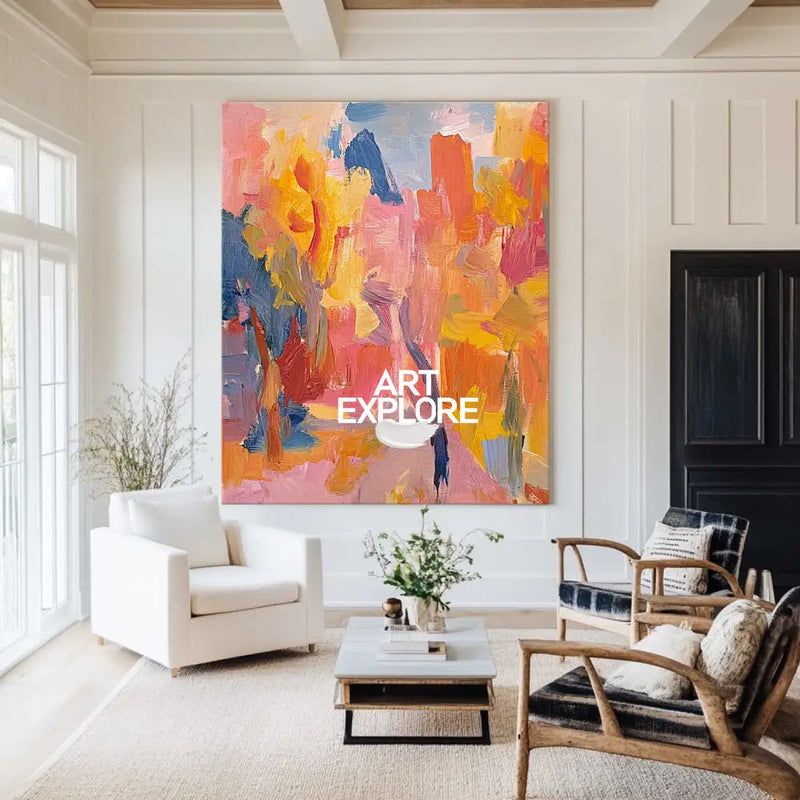 Large Colorful Texture Art Painting Red Pink Abstract Art Modern Pink Abstract Wall Art For Sale