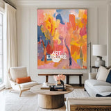 Large Colorful Texture Art Painting Red Pink Abstract Art Modern Pink Abstract Wall Art For Sale