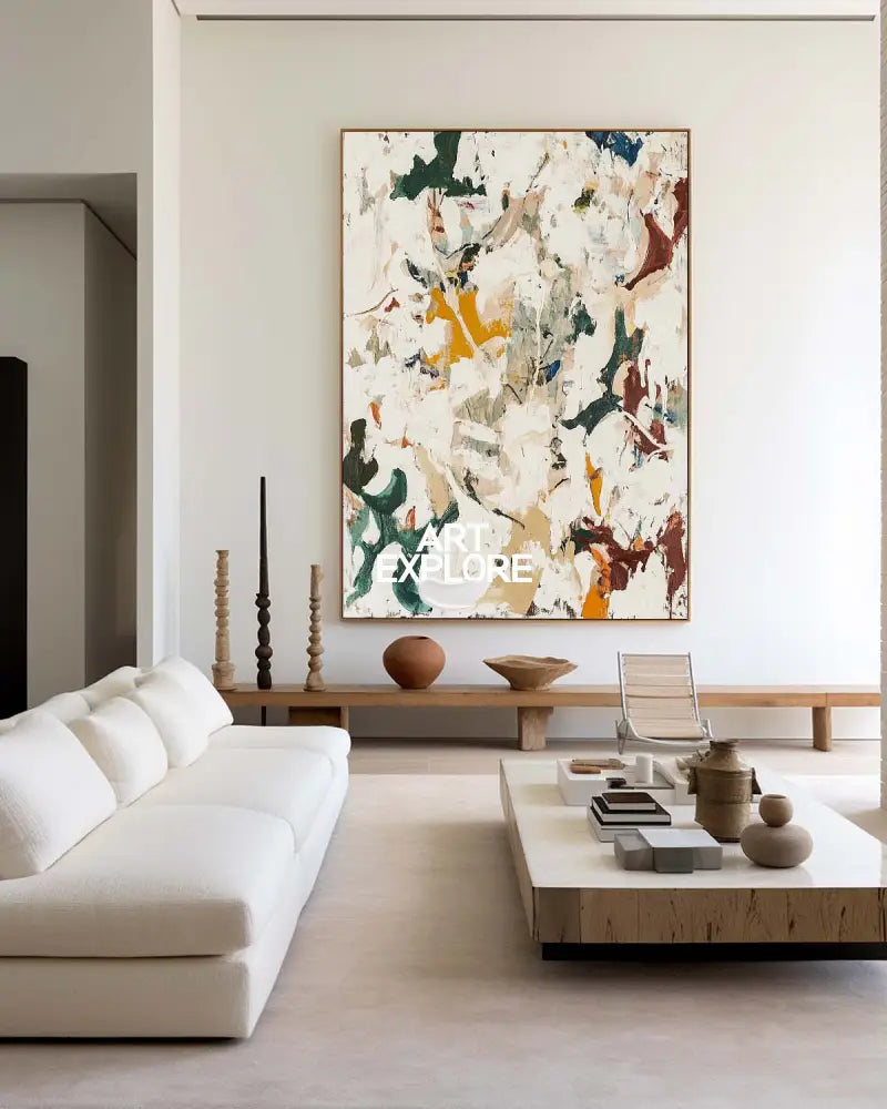 Large Wabi-sabi Beige Texture Paintings Beige Abstract Wall Art Modern Beige Fine Art For Sale