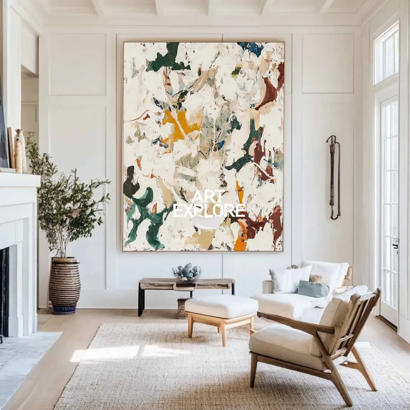 Large Wabi-sabi Beige Texture Paintings Beige Abstract Wall Art Modern Beige Fine Art For Sale