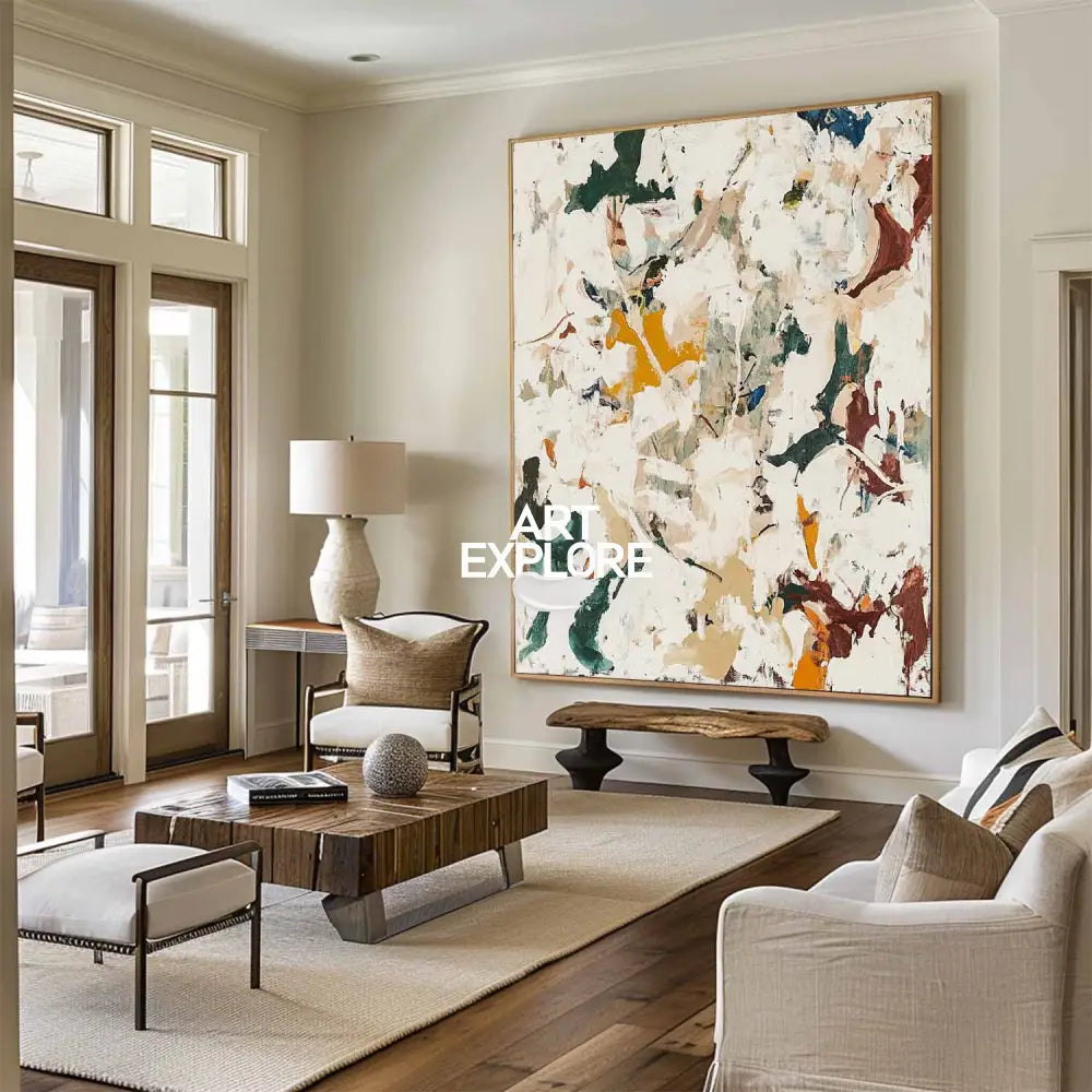 Large Wabi-sabi Beige Texture Paintings Beige Abstract Wall Art Modern Beige Fine Art For Sale