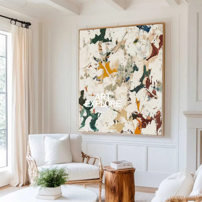 Large Wabi-sabi Beige Texture Paintings Beige Abstract Wall Art Modern Beige Fine Art For Sale