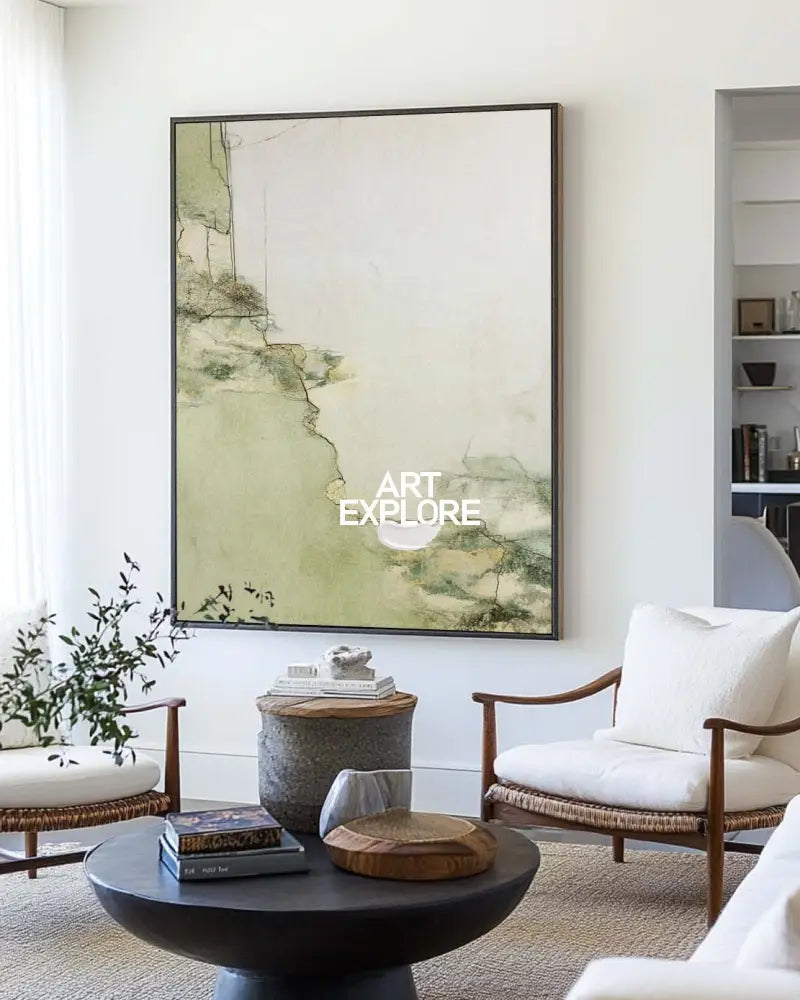 Large Green Texture Artwork Modern Sage Color Wall Art Modern Minimalist Fine Art For Livingroom