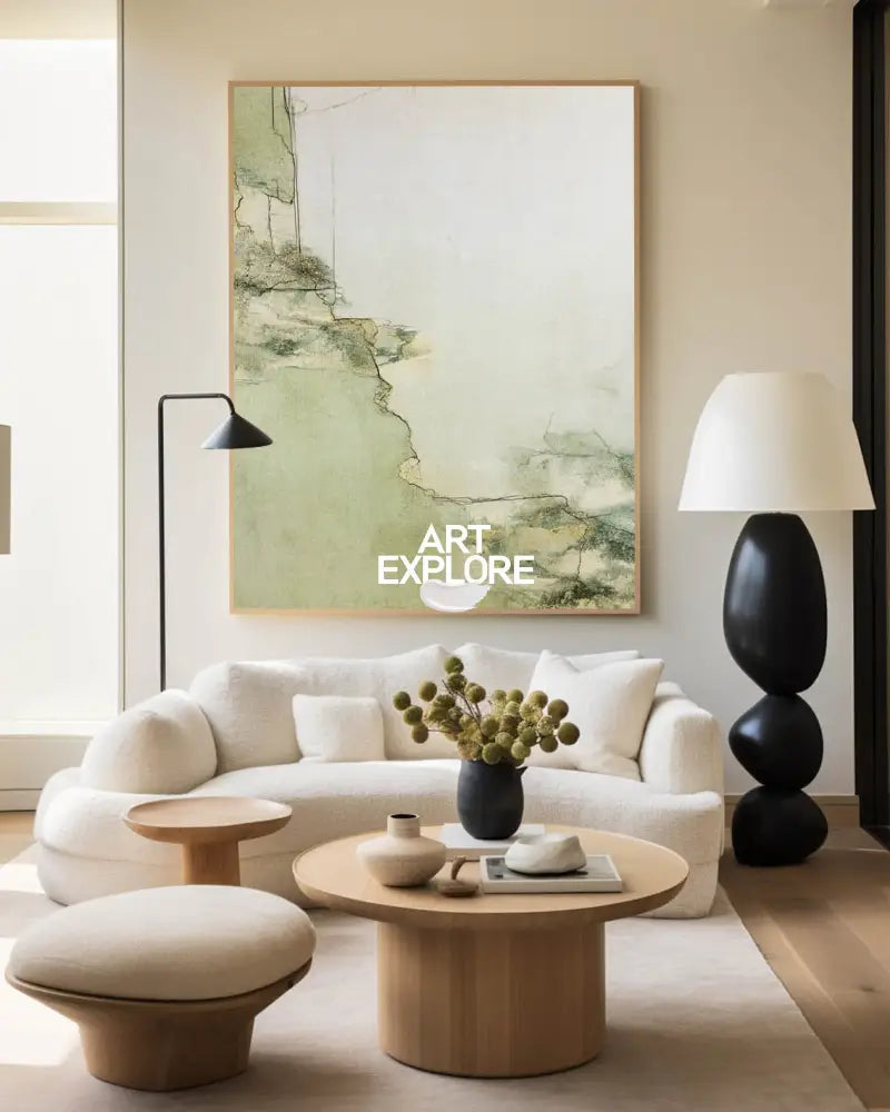 Large Green Texture Artwork Modern Sage Color Wall Art Modern Minimalist Fine Art For Livingroom
