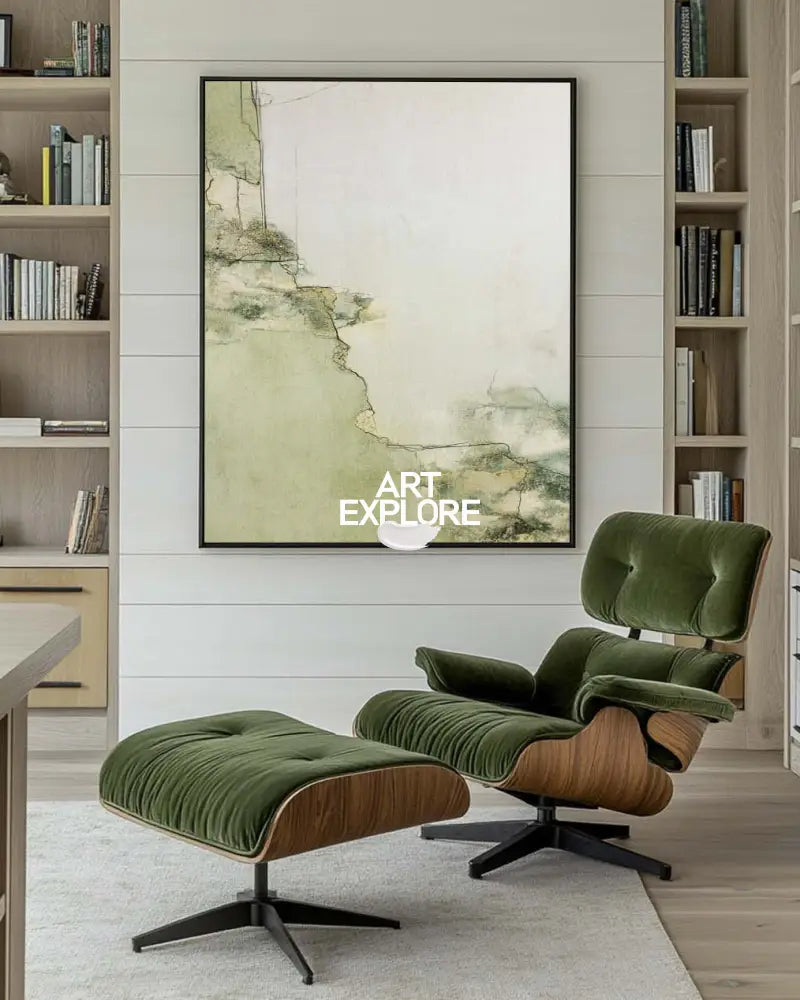 Large Green Texture Artwork Modern Sage Color Wall Art Modern Minimalist Fine Art For Livingroom