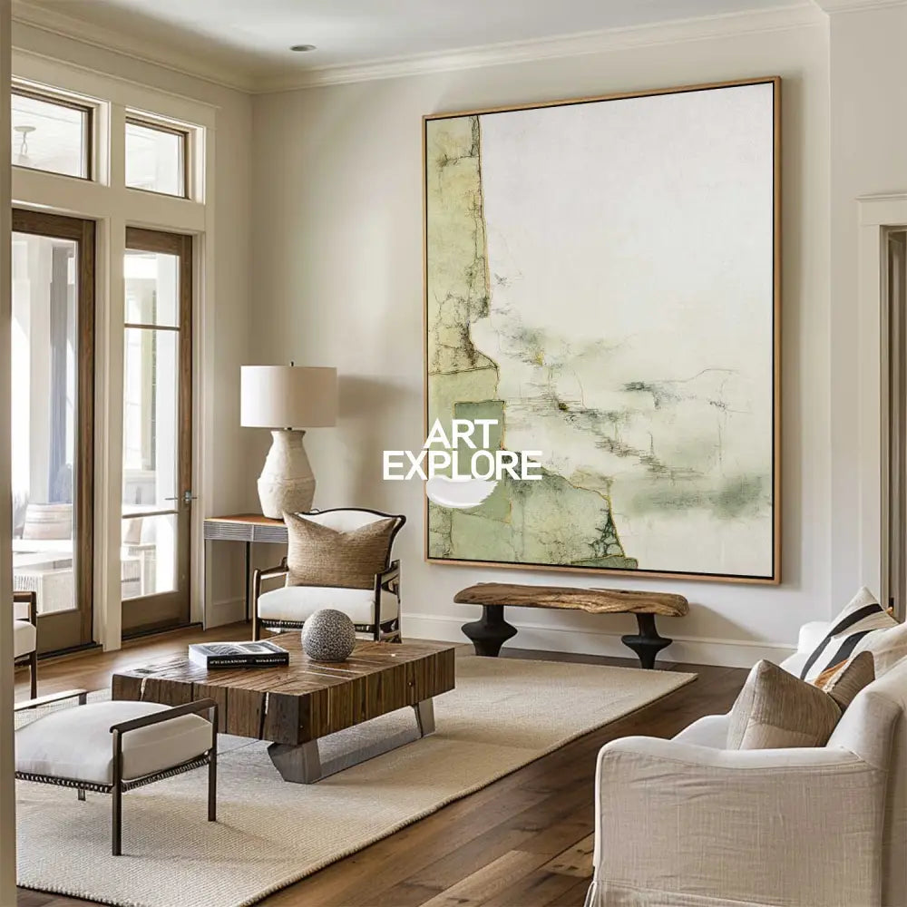 Large Green Artwork Green Minimalist Painting Modern Sage Color Wall Art Green Livingroom Wall Art