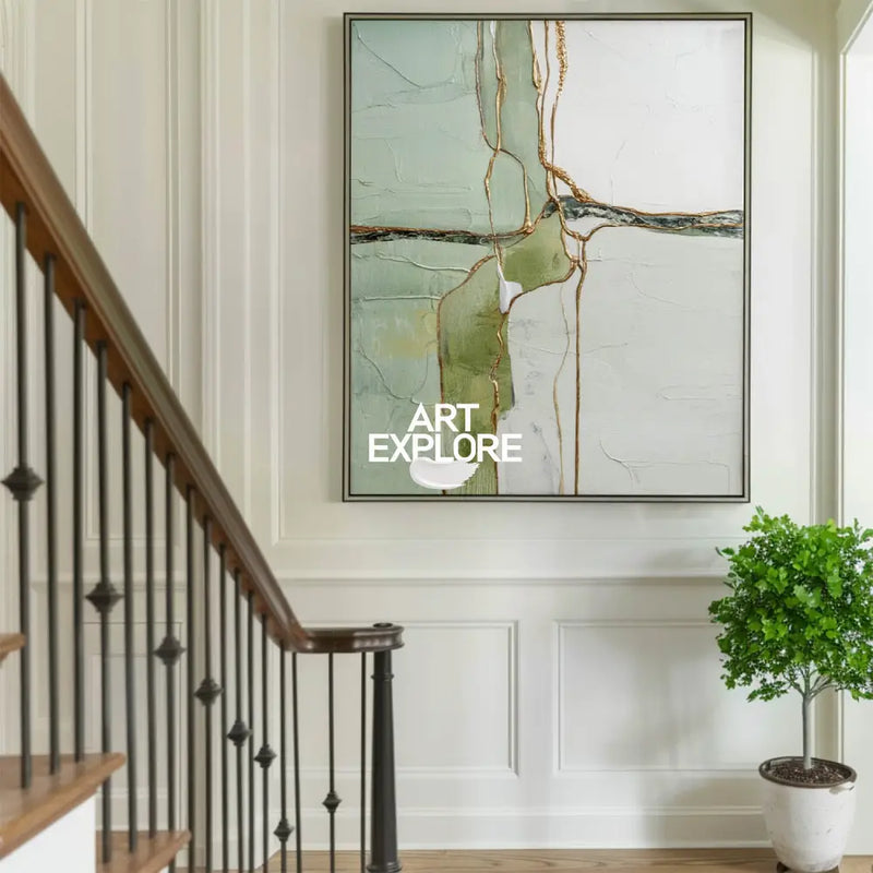 Wabi-sabi Green Texture Painting Large Sage Color Wall Art Modern Minimalist Wall Art For Sale