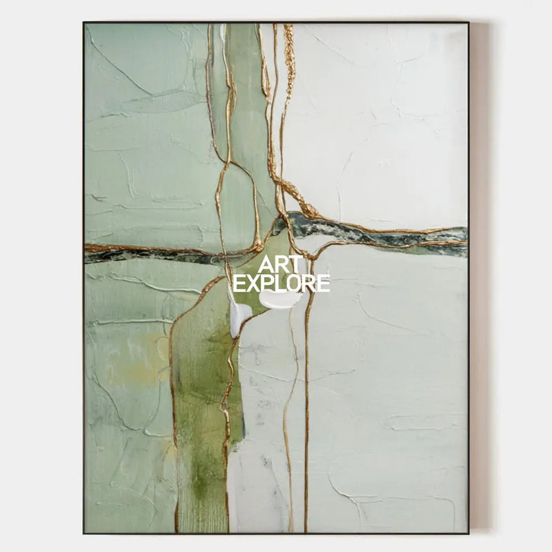 Wabi-sabi Green Texture Painting Large Sage Color Wall Art Modern Minimalist Wall Art For Sale
