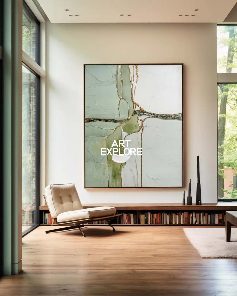 Wabi-sabi Green Texture Painting Large Sage Color Wall Art Modern Minimalist Wall Art For Sale