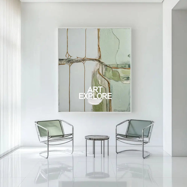 Green Texture Canvas Painting Wabi-sabi Sage Color Wall Art Large Abstract Minimalist Wall Art