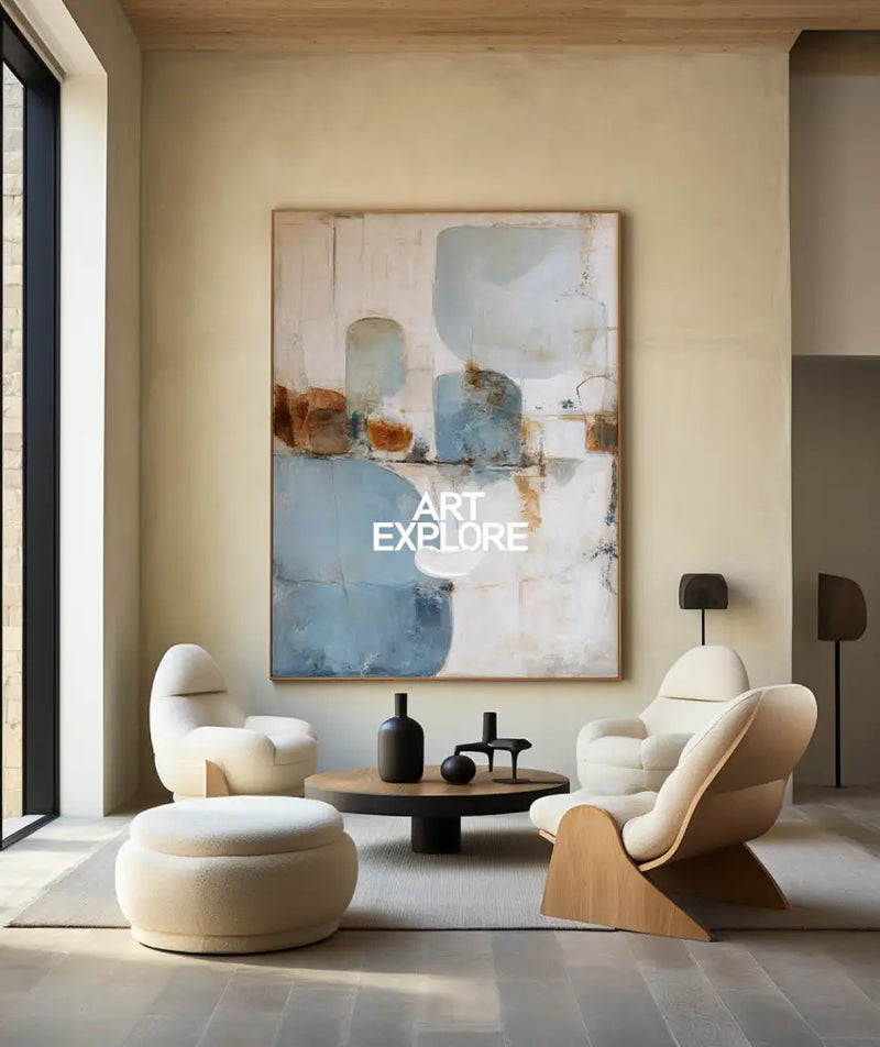 Handmade Sky Blue Textured Minimalist Art – Modern Vertical Wall Piece by ArtExplore