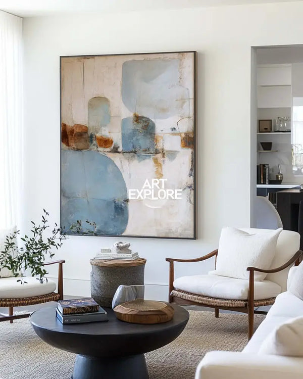 ArtExplore Sky Blue Minimalist Textured Wall Art – Modern Vertical Canvas