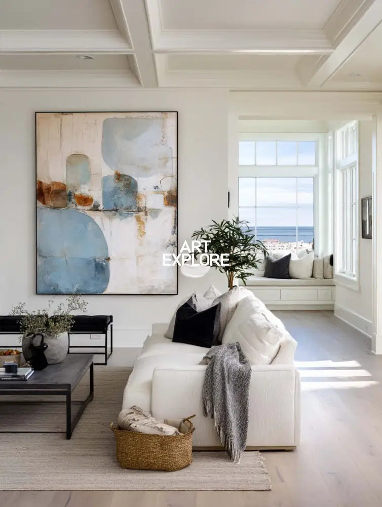 Large Sky Blue Textured Minimalist Wall Art – Modern Vertical Canvas by ArtExplore