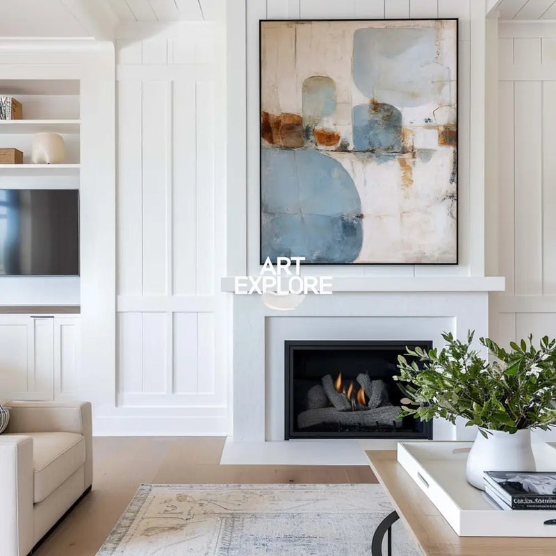 ArtExplore Sky Blue Minimalist Textured Canvas – Modern Vertical Wall Decor for Living Room